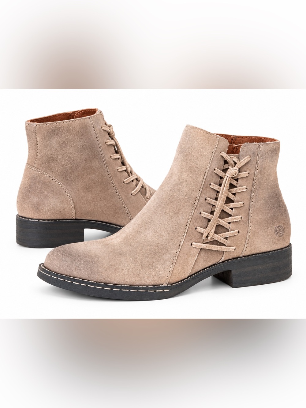 Born Carson Taupe Distressed Leather Ankle Boots Women’s 8M w/ Box Like New